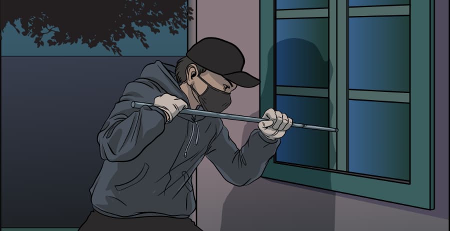 Illustration of burglar forcing entry through a window in Fort Myers